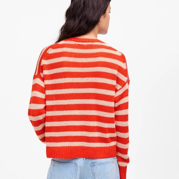 Madewell Linen Drop Shoulder Sweater Bright Flame Stripe Women’s Size XXS NWT - Picture 7 of 7